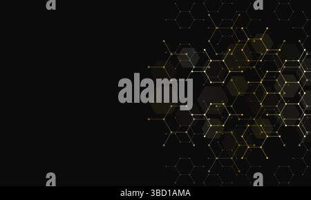 Abstract design element with geometric background and golden hexagons shape pattern Stock Vector