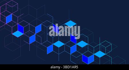 Abstract geometric background with isometric digital blocks. Blockchain concept and modern technology Stock Vector