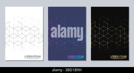 Abstract geometric covers and brochures with isometric vector blocks, polygon shape pattern Stock Vector