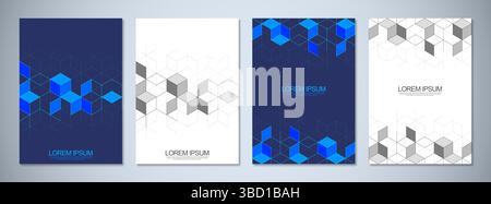 Abstract geometric covers and brochures with isometric vector blocks, polygon shape pattern Stock Vector