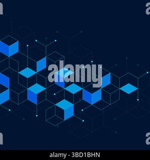 Abstract geometric background with isometric digital blocks. Blockchain concept and modern technology Stock Vector