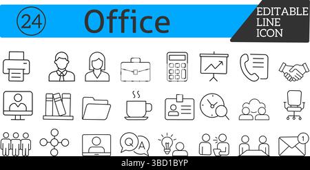 Modern Office Icons – Vector Set for Business, Communication, and Work Flow Stock Vector