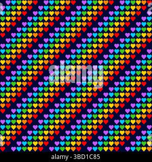 Rainbow Heart Mosaic, seamless vector pattern with colorful hearts in a rainbow palette. Perfect for backgrounds, textiles, and festive banner designs Stock Vector