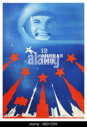 Vintage Soviet Space Race Propaganda Poster Heroic Cosmic Victory USSR ...