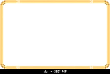 Gold luxury rectangle frame with rounded corners. Shiny photo frame, border for picture, painting, card. Golden object mockup for certificate, stamp Stock Vector