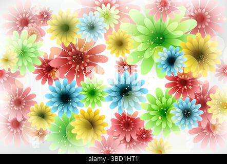 Vibrant Abstract Floral Pattern with Multicolored Layered Flowers  Vibrant Abstract Floral Pattern with Multicolored Layered Flowers Stock Vector