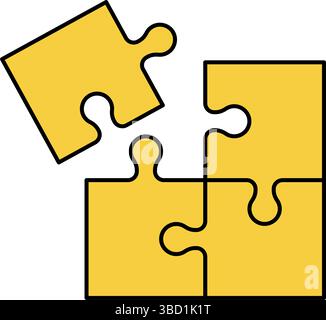 Simple line drawing icon of Connected Puzzle Pieces for Education and Problem Solving, Vector Illustration Stock Vector