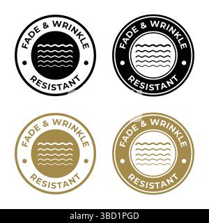 Fade wrinkle resistant badge. Fade wrinkle resistant icons set, Fade wrinkle sticker set, Fade wrinkle label set. Stock Vector