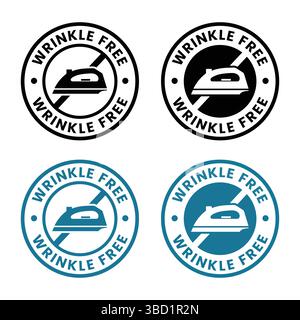 Wrinkle free with iron logo vector template. Wrinkle free icons set, Wrinkle free sticker set, Wrinkle free label set. Suitable for business, service. Stock Vector