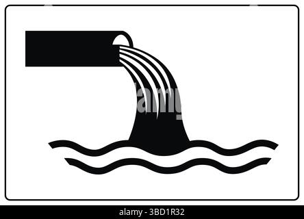 Industrial Waste Discharge into Water Body , Water Waste Icon. Dripping Pipe into a Water Body Concept. Clean Water Waste Management Outline Stock Vector