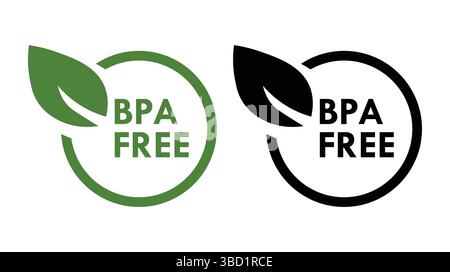 Set of BPA free icon circle emblem logo vector design concept. Bisphenol A label icons template design in green and black colors Stock Vector