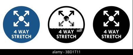 4 way stretch vector logo template badge, 4 way stretch label, 4 way stretch illustration for business, industry and textile logo, sign, symbol. Stock Vector