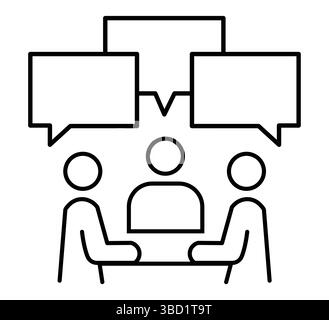 Meeting line icon black set. Containing seminar, business meeting, presentation, interview, conference, assembly, agreement and discussion icons. Stock Vector