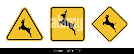 deer crossing on yellow rhombus. deer crossing sticker , deer crossing sign , deer crossing symbol , road sign icon, deer crossing vector illustration Stock Vector