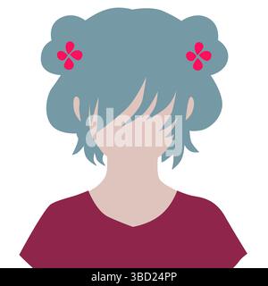 Minimalist Portrait of Girl with Blue Hair and Butterfly Accessory  Minimalist Portrait of Girl with Beautiful Hair Stock Vector