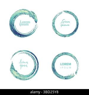 Set of abstract watercolor circle frames with beautiful blue and green brush strokes. These watercolor frames offer artistic brush strokes and paint t Stock Vector