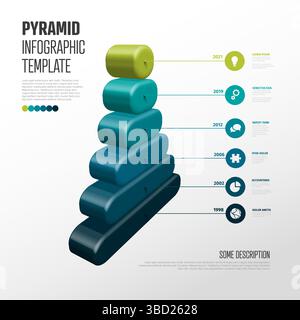 Modern 3D gradient pyramid infographic template showing six levels or steps. This visual pyramid template is perfect for data presentation or project Stock Vector