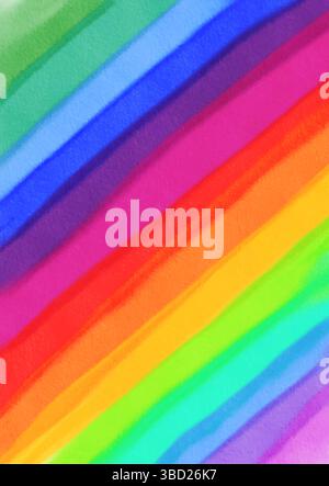 Hand painted watercolour rainbow coloured striped background design Stock Vector