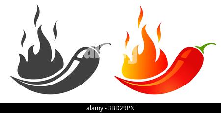Hot red chilli pepper with fire. Vector emblems jalapeno or chilli peppers. Chili pepper. Stock Vector
