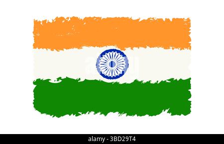 Vector flag of India in vintage style. Indian flag in grunge style for Indian independence day at 15 August. Stock Vector