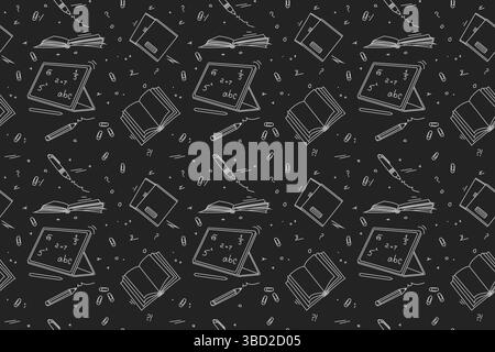 Back to school seamless pattern. Outline hand-drawn school objects seamless pattern. School background. Black and white drawing Stock Vector