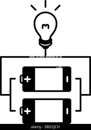 Simple line drawing icon of a dry cell battery with parallel connections, Vector Illustration Stock Vector