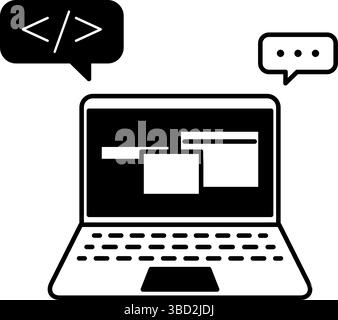 Simple line drawing icon of programming on laptop, Vector Illustration Stock Vector