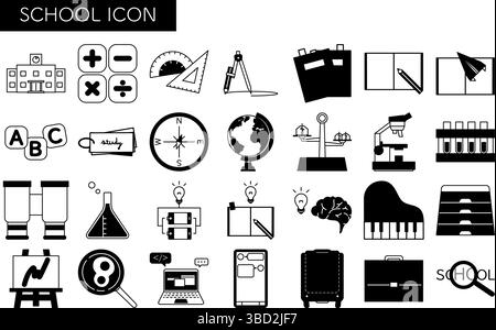 Simple line drawing icon set of school and study, Vector Illustration Stock Vector