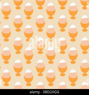 Partially cleaned Boiled Egg in Egg Cups Seamless Pattern Egg Day Greeting Festive Backdrop Texture. Isolated Vector illustration Culinary Food Poster Background Greeting, promo leaflets, banner, tags Stock Vector