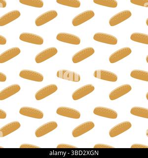 Hand Drawn Hot Dog Bun with sesame seeds Seamless Pattern. Bread Baking shops promo Background idea. Isolated Vector illustration Thematic Cards Background Promo banners, labels, leaflets, price tags Stock Vector