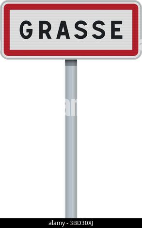 Vector illustration of Grasse city entrance road sign on metallic pole Stock Vector