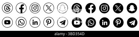 Instagram; facebook; twitter; youtube; pinterest; whatsap; linkedin; telegram; vimeo - Collection of popular social media logo. Editorial vector. Stock Vector