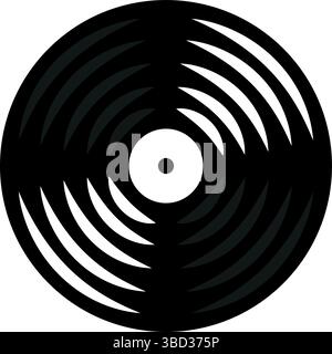 black and white vinyl record icon with circular grooves and center hole for music or retro themes Stock Vector