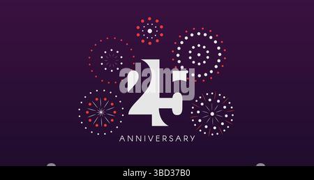 25th Anniversary Celebration Design With Fireworks on Dark Background, Perfect for Milestone Events and Invitations. Vector Illustration Stock Vector