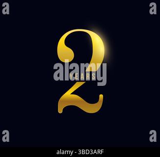 2 Years Anniversary Logo Celebration Design on Dark Background for corporate branding, business event, invitation, milestone promo. 2th numbers gold Stock Vector