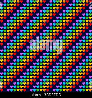 Rainbow Heart Mosaic, seamless vector pattern with colorful hearts in a rainbow palette. Perfect for backgrounds, textiles, and festive banner designs Stock Vector