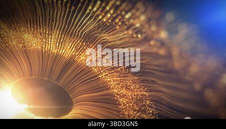 Abstract eye in space with golden light particles on blue background used for inspirational video projects, presentations, reports, commercials, socia Stock Photo