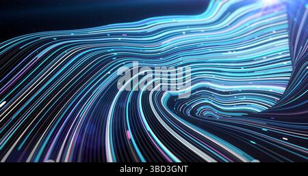 Abstract curl waves motion graphic blue surface background used for inspirational video projects, presentations, reports, commercials, social media. I Stock Photo