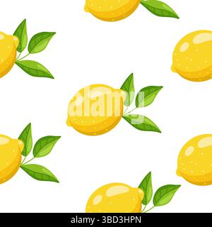 Seamless Pattern with Lemon and Green Leaves Stock Vector