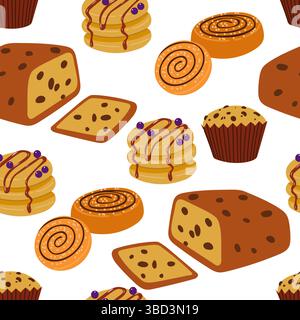 Seamless Pattern with Cupcakes and Pastries  Stock Vector