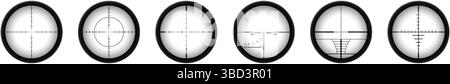 Crosshairs of a sniper scope reticle. Cross hairs of a rifle gun aiming optical viewfinder Stock Vector