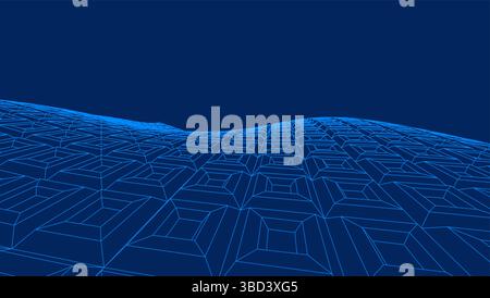 Square pattern. Wireframe landscape background. Futuristic vector ...