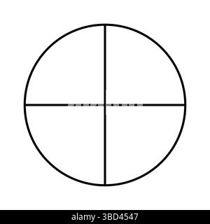 Circle divided in 4 segments. Outline style. Pizza, pie round shape cut in four equal slices. Black line chart. Stock Vector