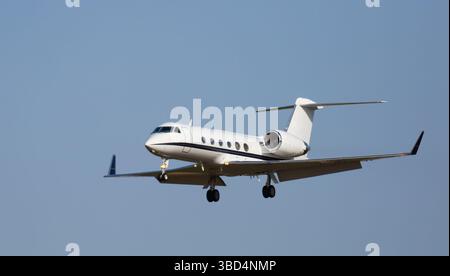 Private light jet during landing Stock Photo