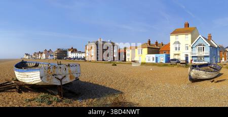 Sea front houses and shingle beach of Aldeburgh, Suffolk, England, United Kingdom, Europe Stock Photo