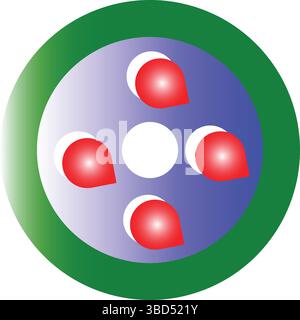 Abstract Circular Vector, Green Border with Red Drops, Modern Artistic Digital Pattern Stock Vector