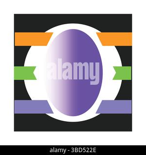 Abstract Vector Art, Purple Oval Center, Orange Green and Lavender Stripes, Modern Geometric Design Stock Vector