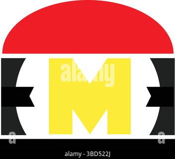 Bold Yellow M Letter Vector, Red and Black Modern Badge, Creative Logo Design Stock Vector