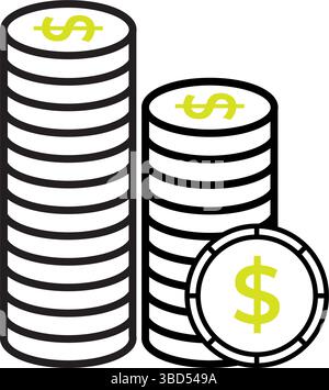 money coin stack icon with outline style vector illustration Stock ...