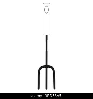 Fork with two prongs. Long vertical handle. Black and white view. Kitchen utensil concept. Stock Vector